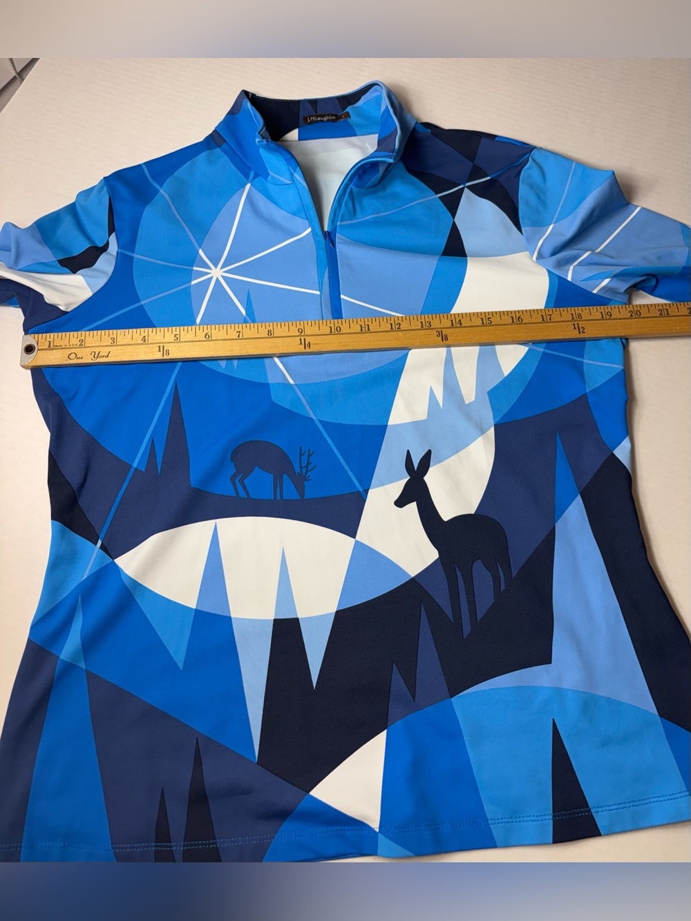 J.McLaughlin Bedford 1/4 Zip Top Long Sleeve Blue White Winterwonderland Women L - Picture 7 of 13